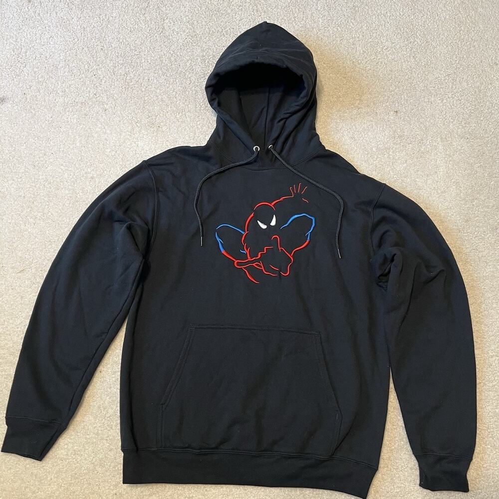 Y2K Universal Studios Marvel Spider-Man Embroidered Graphic Hoodie Black Medium
